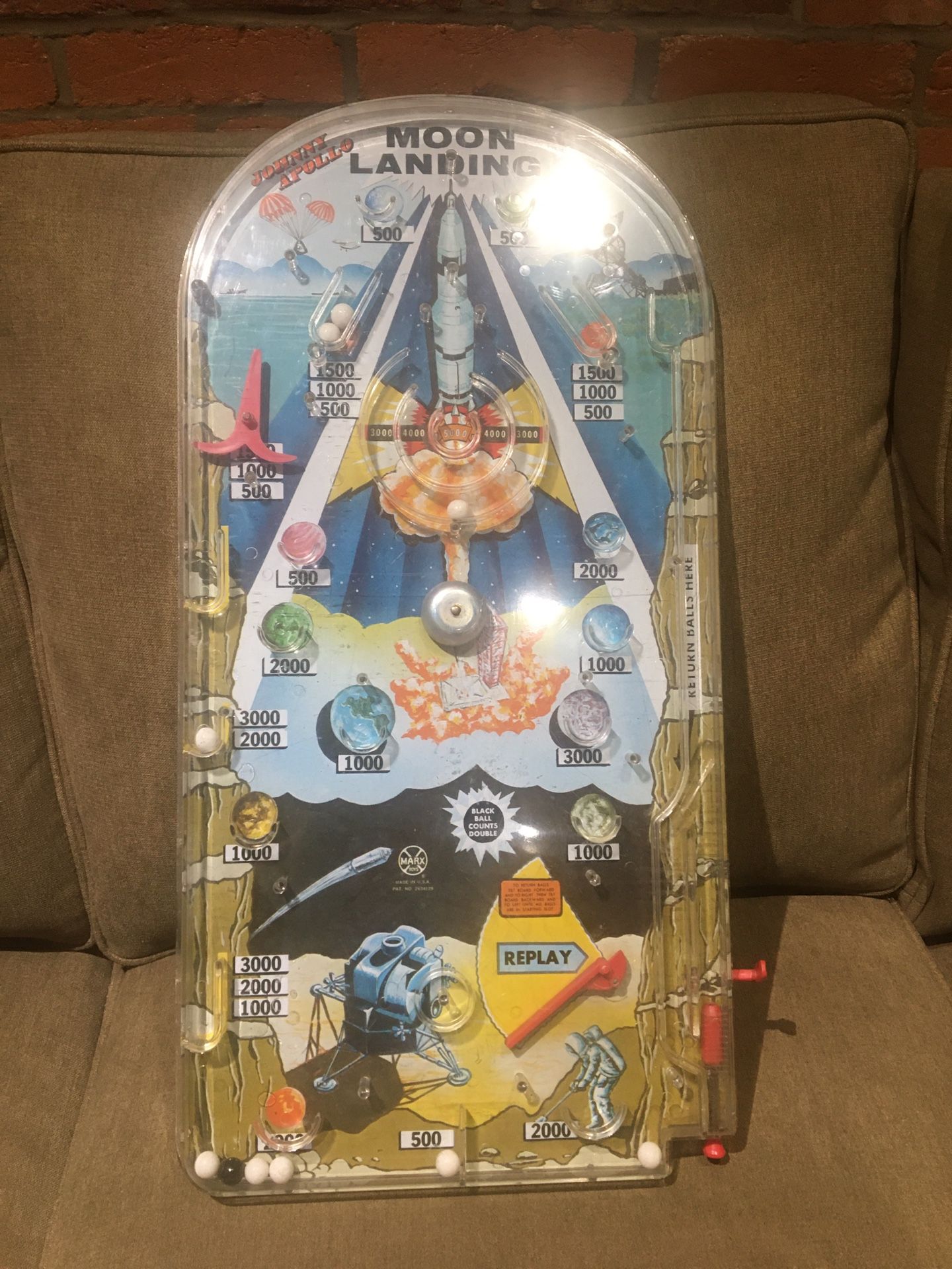 Vintage 1968 MARX Johnny APOLLO Moon Landing 25" Jumbo Size Pinball Game Space