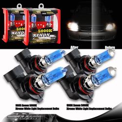 Universal 9005/HB3 & 9006/HB4 5000K White Hi + Low Xenon Halogen Bulbs Combo Set -(9005W-100W+9006W-55W