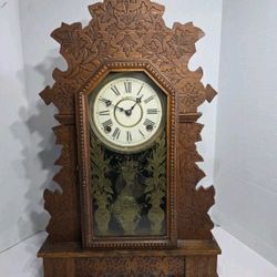 OAK MANTEL CLOCK GERANIUM W. L. GILBERT CLOCK CO. WINSTED CONN. USA