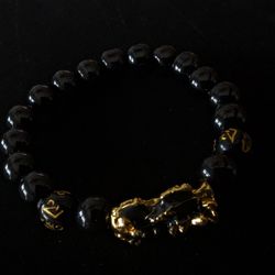 Feng Shui Black Obsidian Beads Bracelet Attract Wealth & Good Luck Bangle pixiu mood Dragon