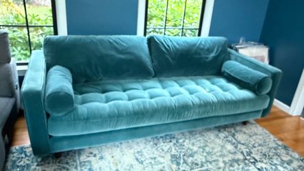 Article Sven 88" Velvet Sofa – Pacific Blue (AS-IS / Stained)