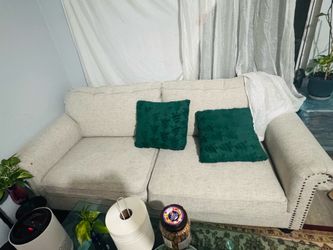 Beige Sofa and Armchair Set with Nailhead Trim