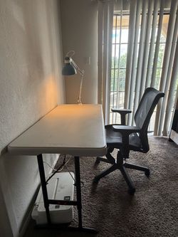 Studying desk, chair and light