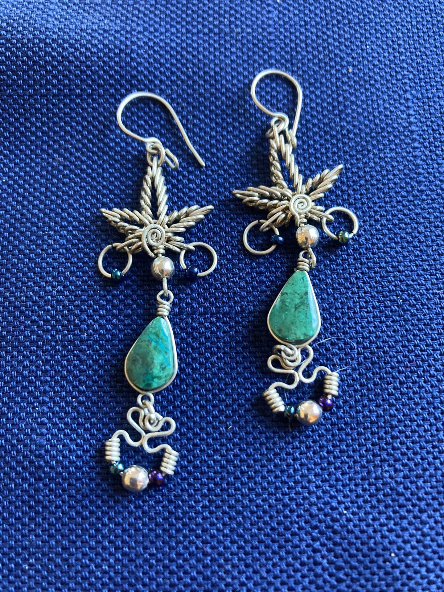 Cannabis-shaped Chrysocola Turquoise Earrings