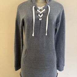 Gray So Brand Lace Up Hooded Tunic Sweater Extra Small EUC