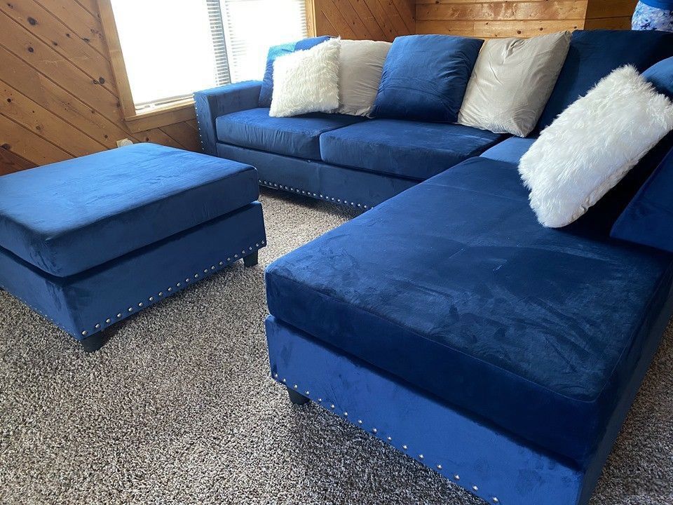 New blue Sectional With Ottoman 