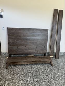 Living spaces Rustic queen bed frame with night stand / charger connected to nightstand