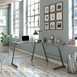 Ameriwood Home Odin Glass L-Shaped Computer Desk, Gray