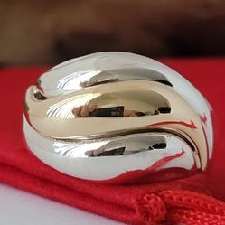 ❤️Size 7.5 Gorgeous 925 Sterling Silver and 14k Solid Yellow Gold Dome Design Ring!/ Anillo de Plata y Oro! 👌🎁Post Tags: Anillo de Plata y Oro