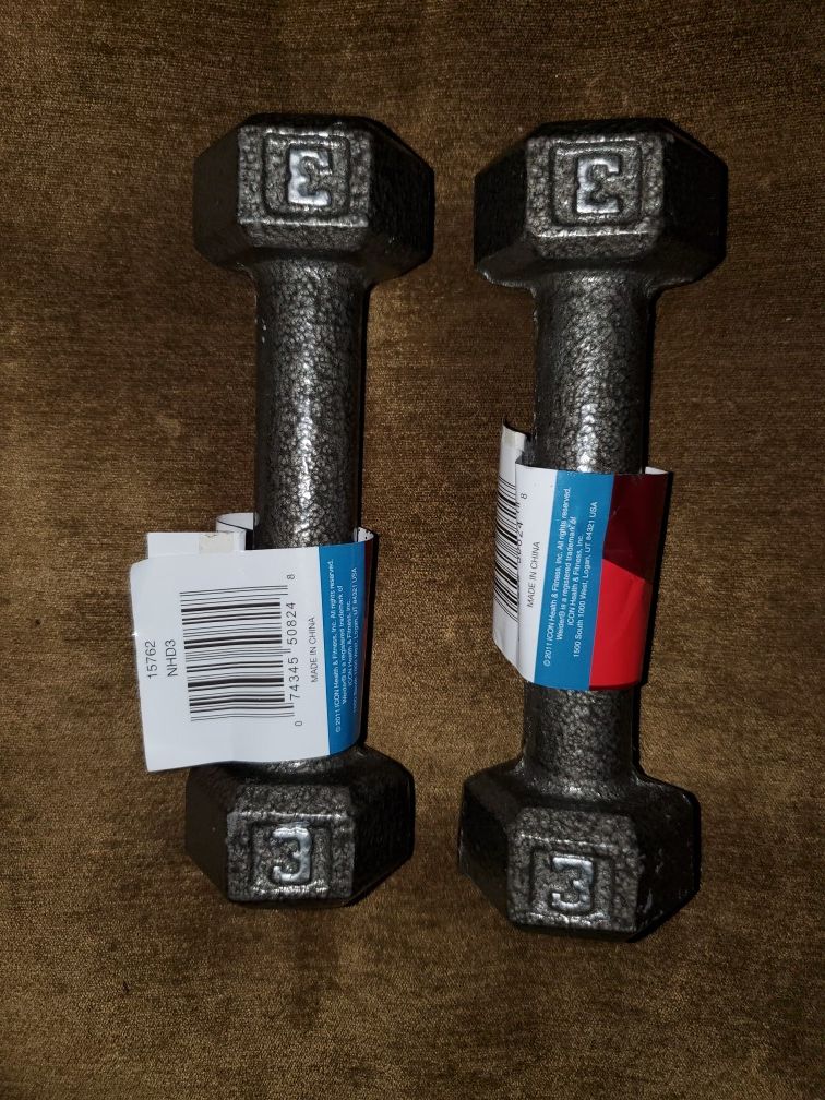 (2) 3LB Metal Hex Dumbbells