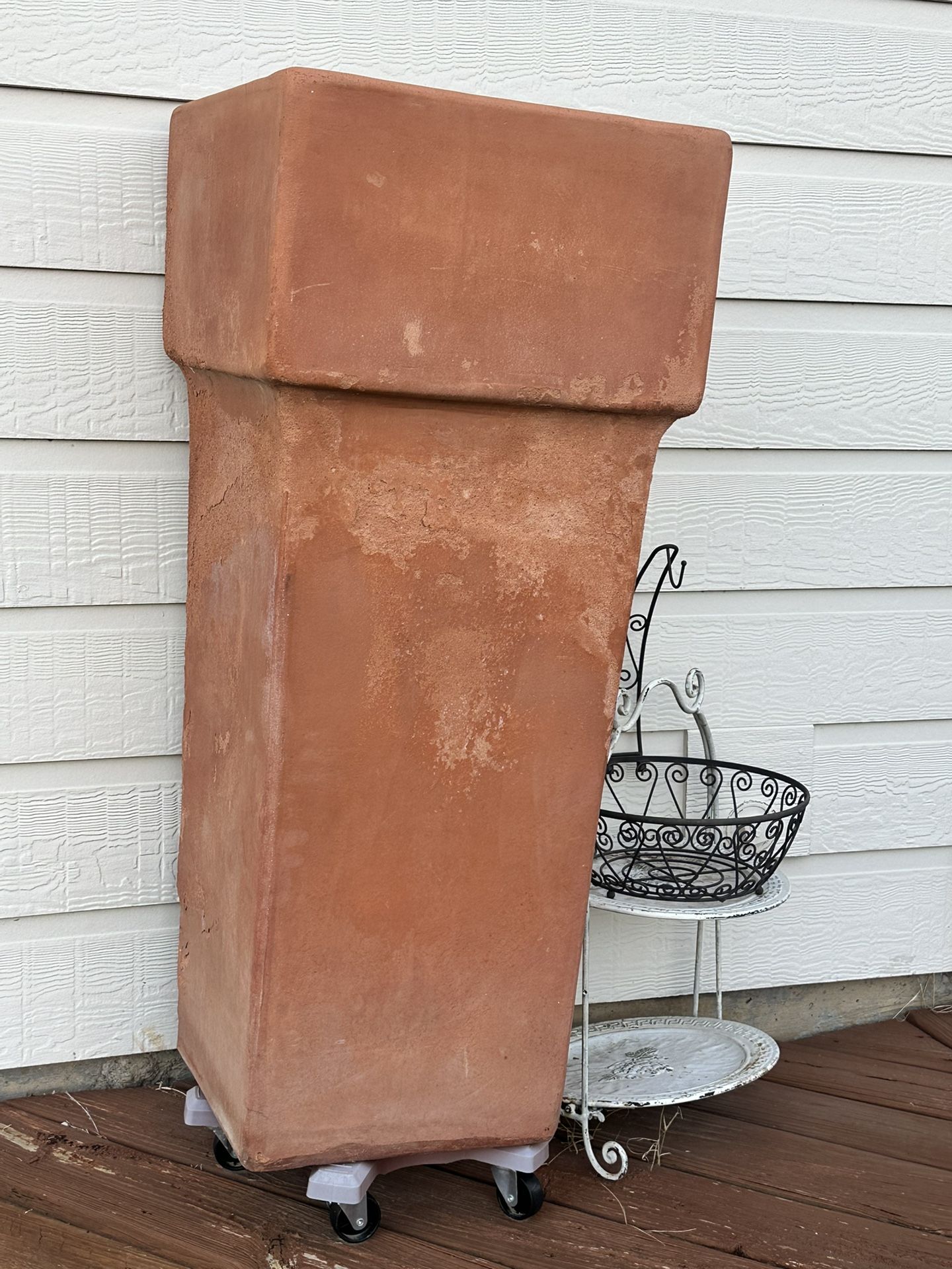 Moving sale — my loss is your gain! 🪴 Pair of Tall Terracotta Planters on Wheels