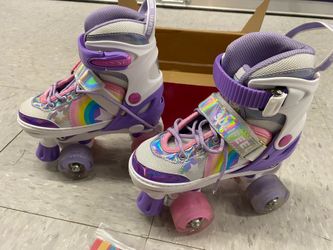 SULIFEEL Rainbow Unicorn Size 4 Adjustable Roller Skates for Girls for Kids Indoor Outdoor Light-up wheels