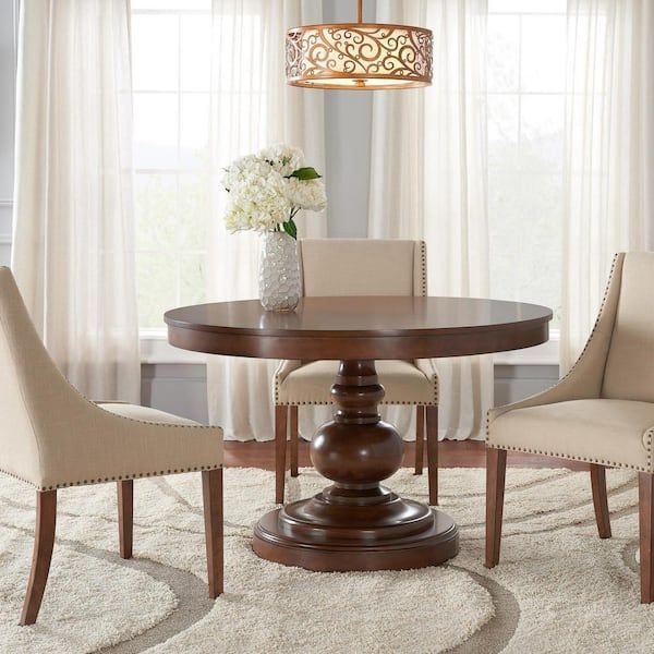 Greymont Walnut Brown Finish Round Pedestal Dining Table for 6 (47.6 in. L x 29.8 in. H