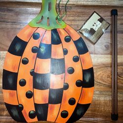 Round Top Collection 12” Orange Blk Checkered Dot Pumpkin Stake 