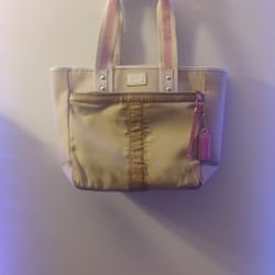Vintage Leatherware Beige And Pink Coach Bag