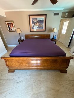 King Bedroom Set – Sleigh Bed, Dresser, Armoire, Mirror & Nightstand – $400