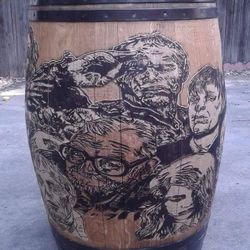 George Romero Dawn Of The Dead Wood Engraved Whiskey Barrel Horror Halloween Zombie 