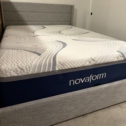 Queen Nova  form Mattress (Costco)+ Storage Bed Frame (wayfair)– Like New 