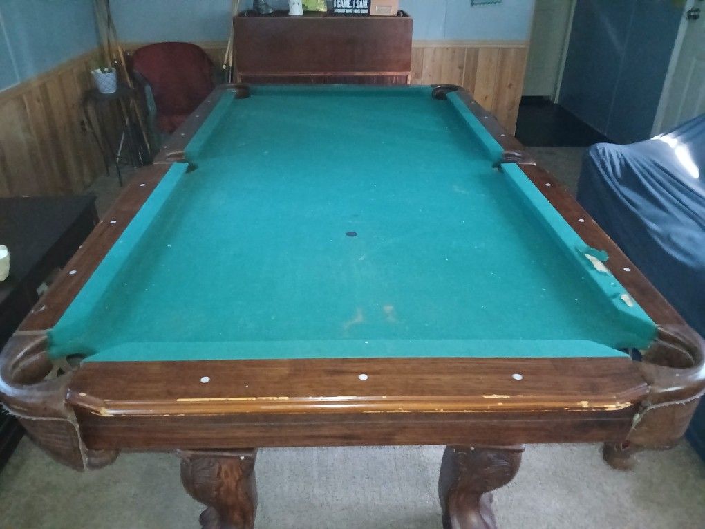 Pool Table With Balls And Sticks