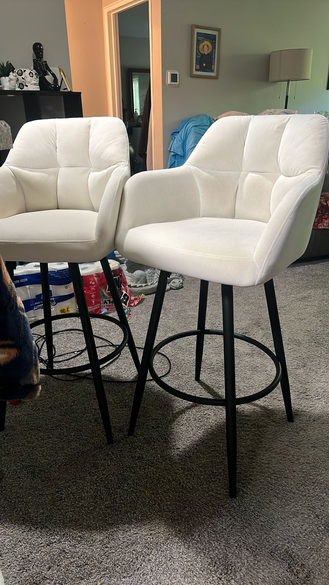 PENDING SALE White velvet Barstools (x2)