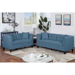 Blue Sofa And Love Seat Set