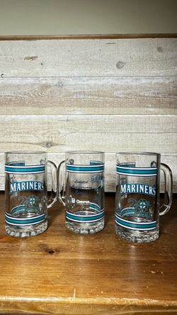Lot of 3 Vintage 1997 Seattle Mariners 20th Anniversary Glass Mugs - Chevron Limited Edition
