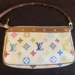 Takashi Murakami Louis Vuitton White Monogram Pochette Vintage Bag Purse 