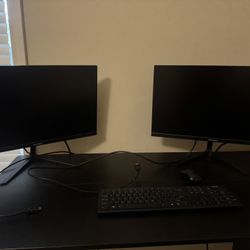 2 ViewSonic monitors And Lenovo Wireless Mouse And Keyboard 