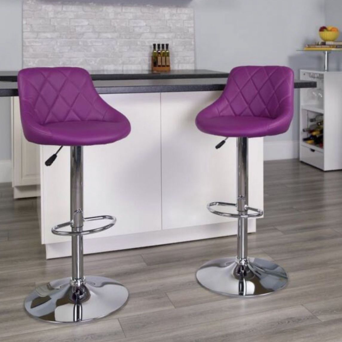 32 in. Adjustable Height Purple Cushioned Bar Stool (2 Pack)