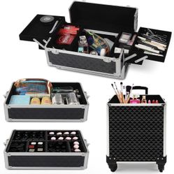 🦃 1  CAMORSA 4-in-1 Professional Makeup Train Cases Large Storage Cosmetic Case, BLACK... Value $110