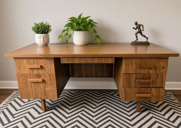 Mid-Century Modern Wood Executive Desk