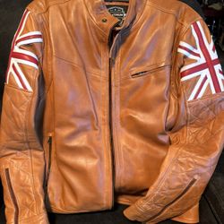 Mens Biker Union Jack UK Flag Cafe Leather Jacket