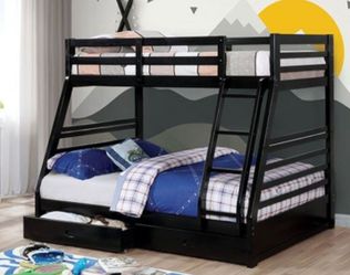 Brand New Black Twin over Full Bunk Bed w Trundle Drawers