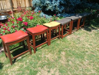 7 Bar Stool Chairs Red Orange Cream Gray 18" x 12.5" x 23" tall
