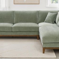Brand New Olive Green Mid Century Modern Style Sectional Sofa (Pillows Included)
