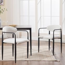 SET OF 2 WHITE FABRIC DINING CHAIRS ( NEW AND ASSEMBLED )