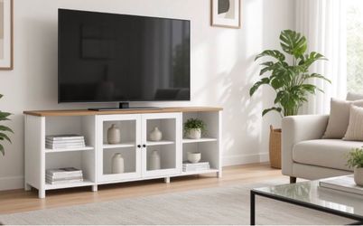 TV Stand for TVs up to 65 Inches,TV Cabinet with Open Shelves,Closed Cabinet,Glass Doors,