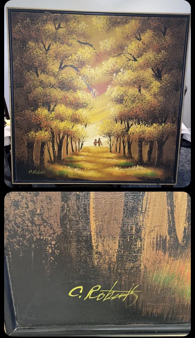 C. ROBERTS GOLDEN TREES PASSAGE LARGE FRAMED PAINTING 37"×37"