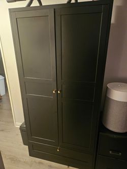 Metal Black Double Door Wardrobe with Drawer