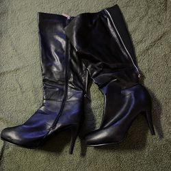 Lane Bryant Black Leather Heeled Boots