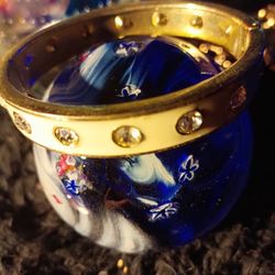 Silver White And Rhinestone Open Bangle