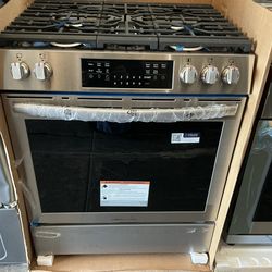 New In The Box Frigidaire Gallery 30. In 5-Burners Slide-In Front Control 30 Min Steam Cleaning Gas Range With Total Convection In Stainless Steel