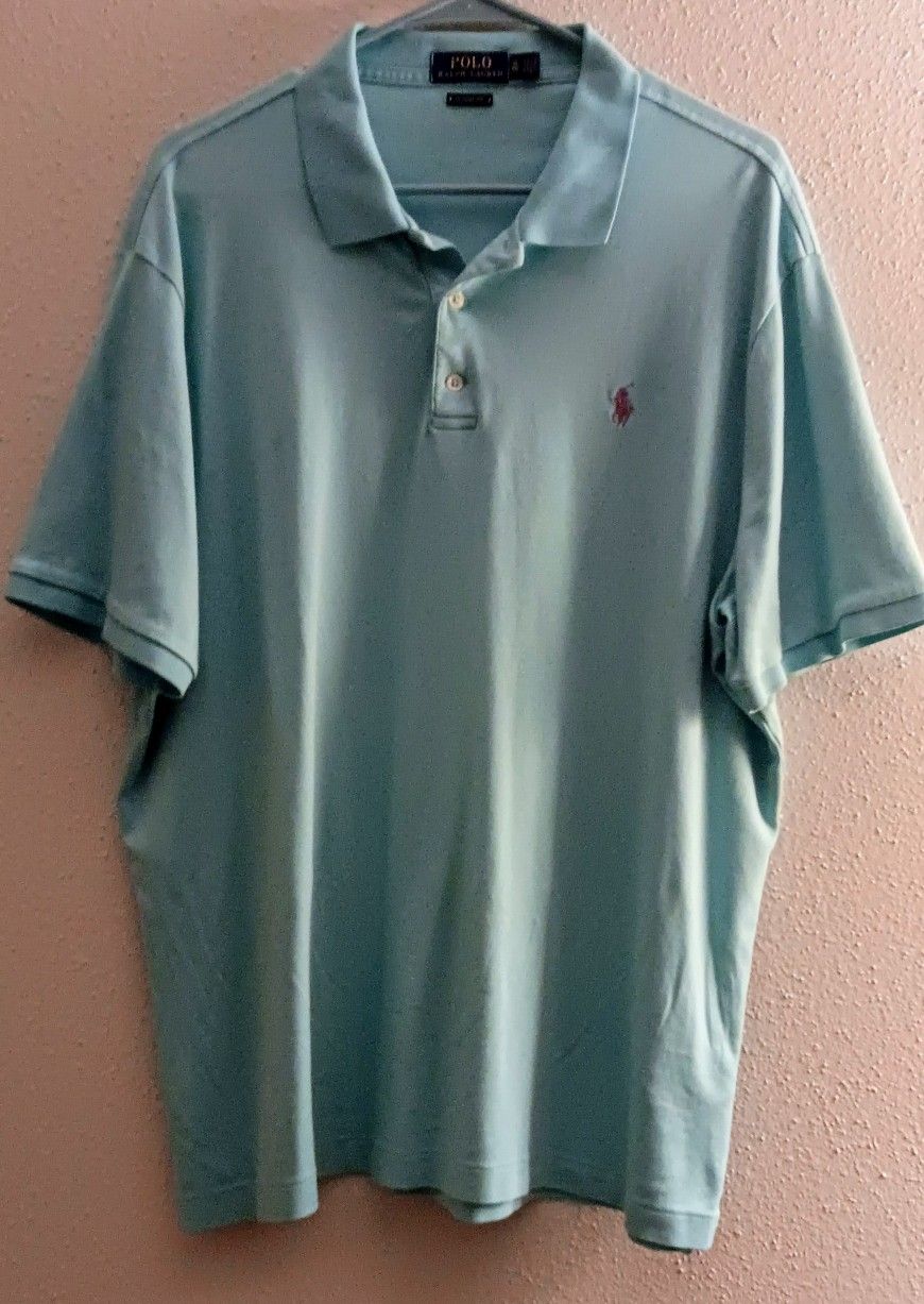 Ralph Lauren Polo Shirt Size XL (Aqua Blue/ Pink Horse)