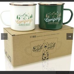 Always Right Coffee Mug Set of 2 Travel Camping Holiday Enamel Tea Cup17OZ Big Capacity 304SS Golden Rim for Drinking Outdoor Hiking Mugs Gifts for Co