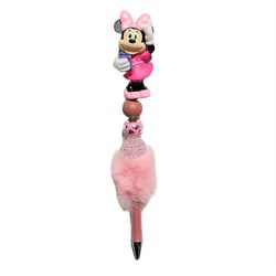 Minnie Mouse Disney Figurine Beaded Fur Ballpoint Twist Pen Pink