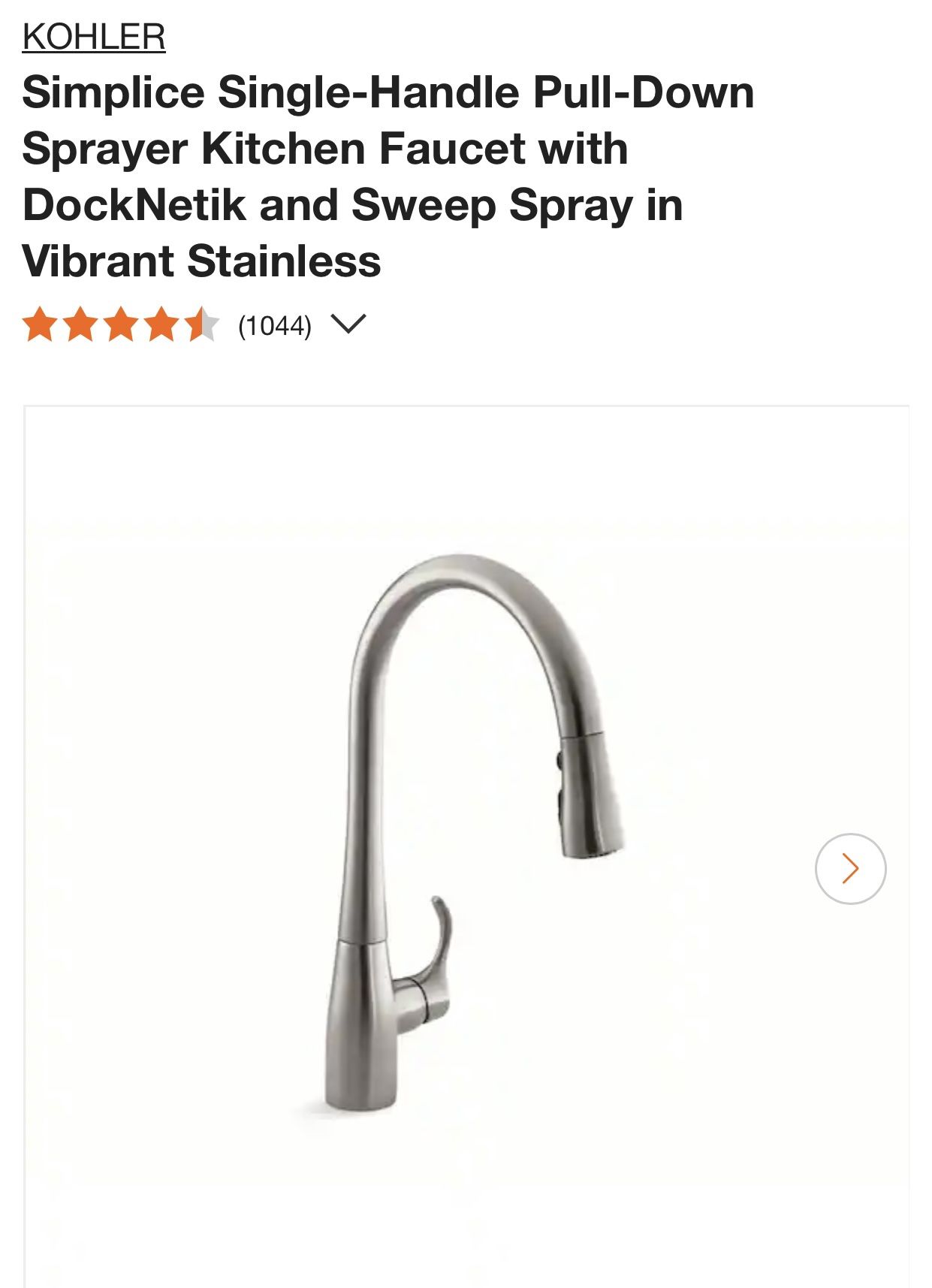 KOHLER Simplice Single-Handle Pull-Down Sprayer Kitchen Faucet with DockNetik and Sweep Spray in Vibrant Stainless