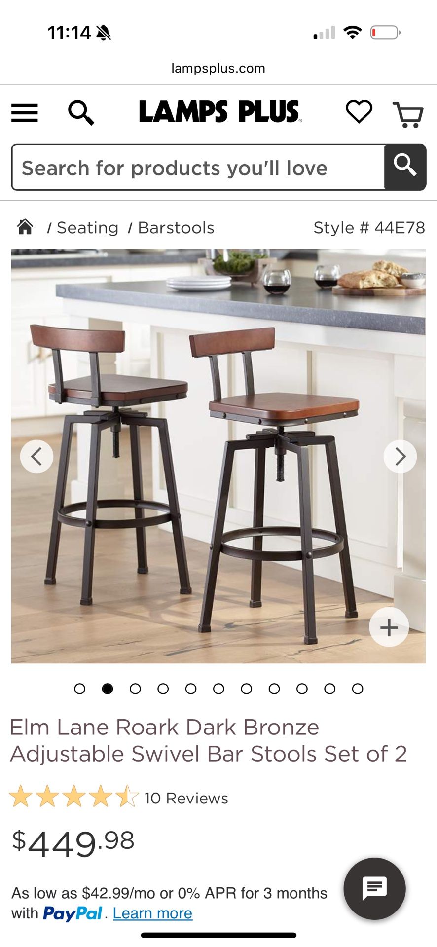 4 Adjustable Swivel Bar Stools
