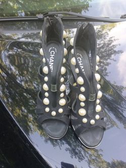 CHANEL Black Pearl-Embellished Heels — Size 7.5 — $1,000 OBO