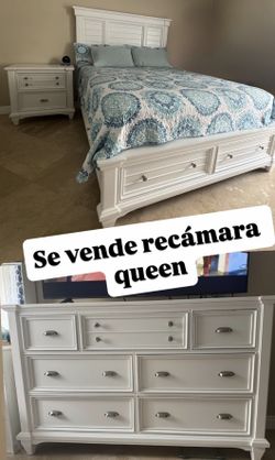 Hermosa Recámara Queen Blanca – Set Completo con Almacenamiento