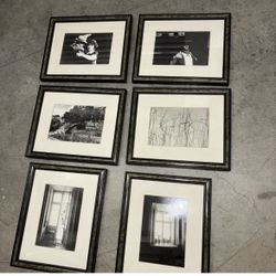 Framed Black & White  Prints Set Of 6 Size 11”x9”